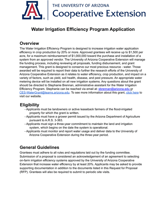 Water Irrigation Efficiency Program Application screenshot