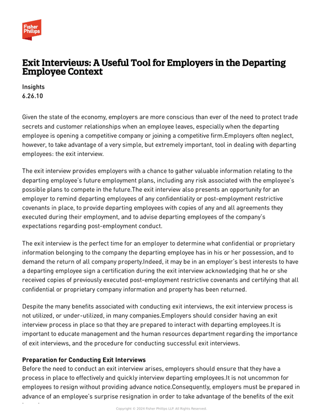 Exit Interviews A Useful Tool For Employers In The Departing Employee Context screenshot