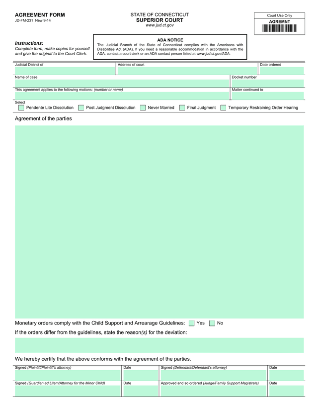 AGREEMENT FORM screenshot