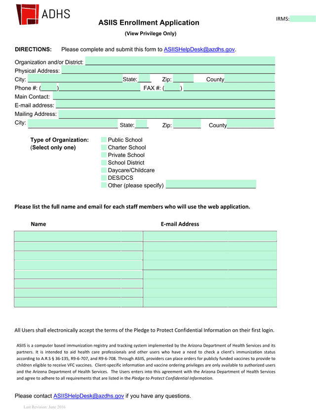 ASIIS Enrollment Application screenshot