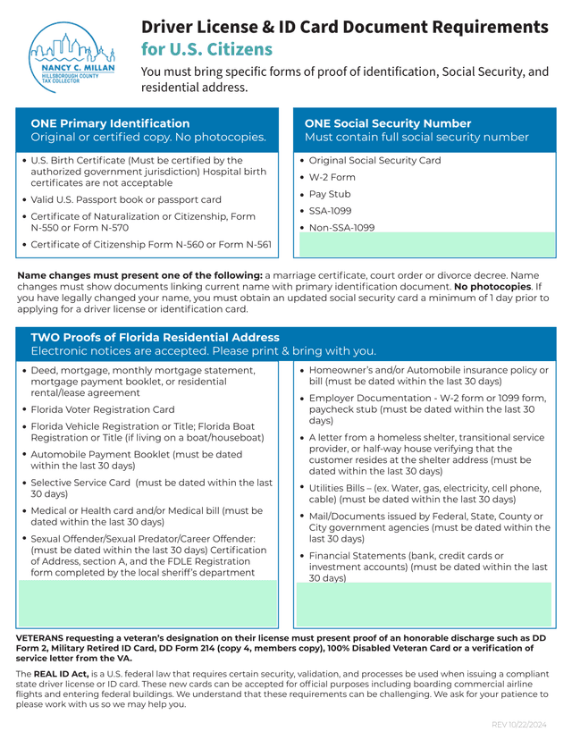 Driver License  ID Card Document Requirements For U.S. Citizens screenshot