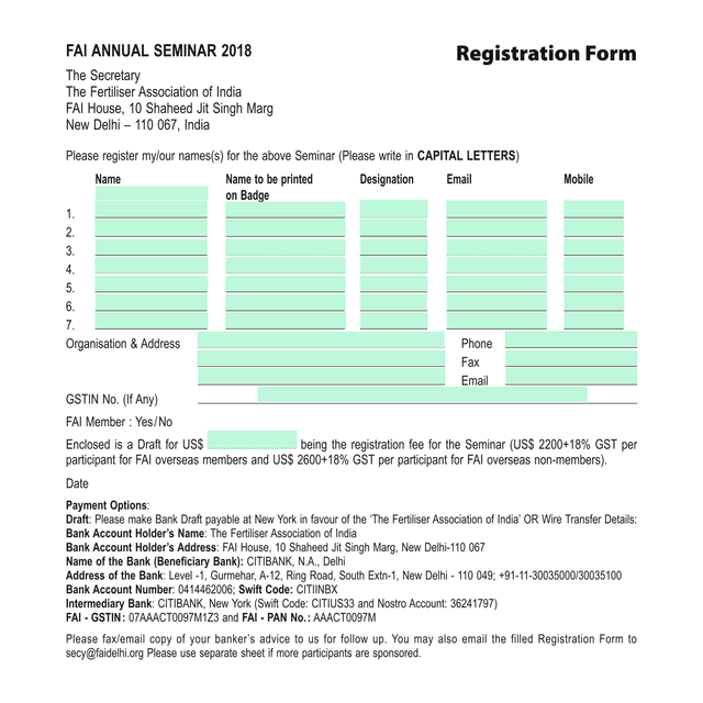 FAI Annual Seminar 2018 Registration Form screenshot