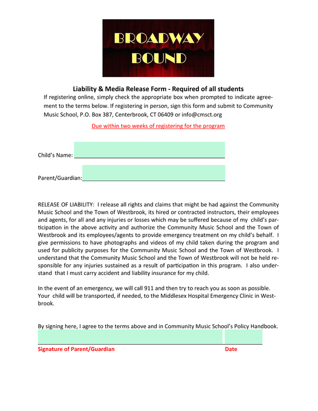 Liability  Media Release Form screenshot