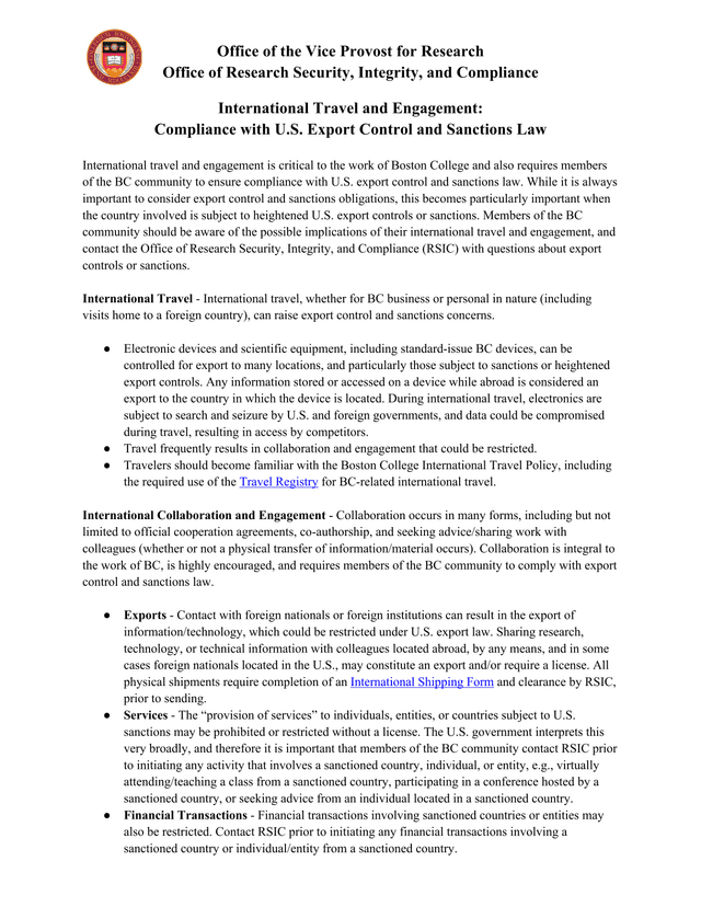 International Travel And Engagement Compliance With U.S. Export Control And Sanctions Law screenshot