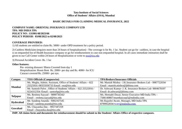 BASIC DETAILS FOR CLAIMING MEDICAL INSURANCE, 2022 screenshot