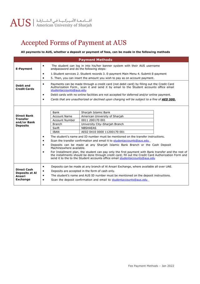 Fee Payment Methods  Jan 2022 screenshot