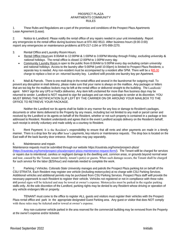 Prospect Plaza Apartments Community Rules screenshot