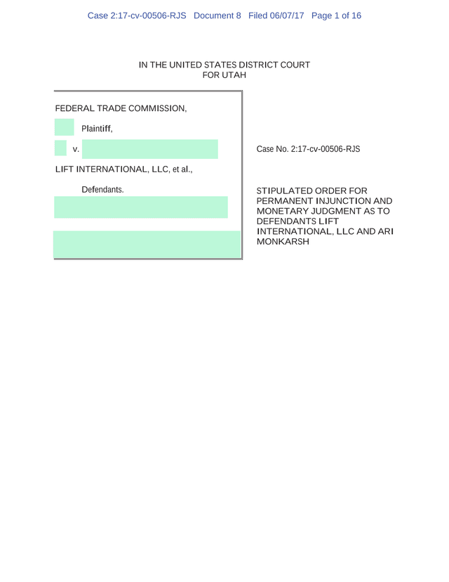 Stipulated Order For Permanent Injunction And Monetary Judgment screenshot