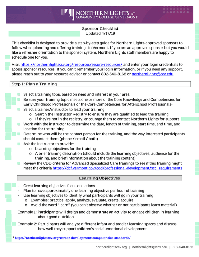 Sponsor Checklist screenshot