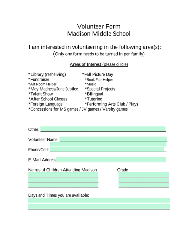 Volunteer Form screenshot