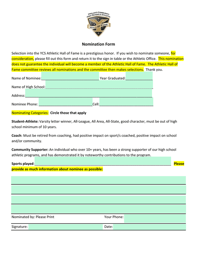 Nomination Form screenshot