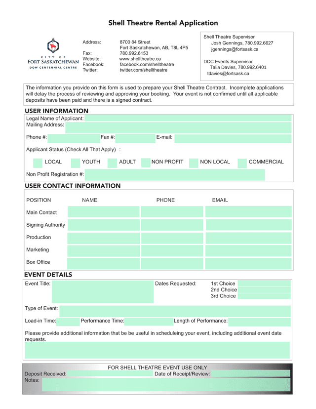 Shell Theatre Rental Application screenshot