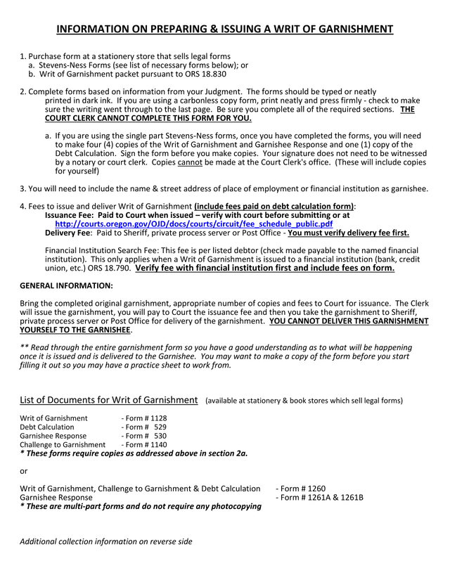 Information On Preparing  Issuing A Writ Of Garnishment screenshot