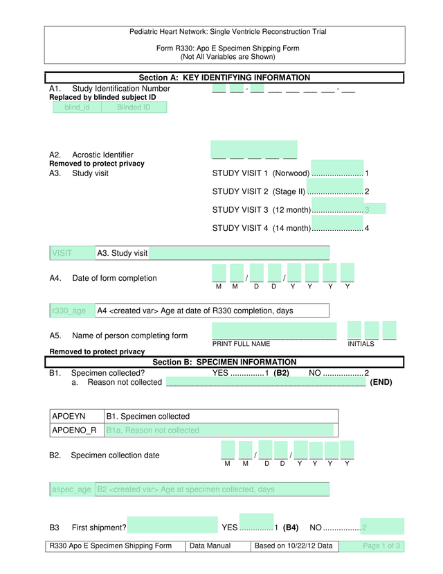 Form R330 Apo E Specimen Shipping Form screenshot