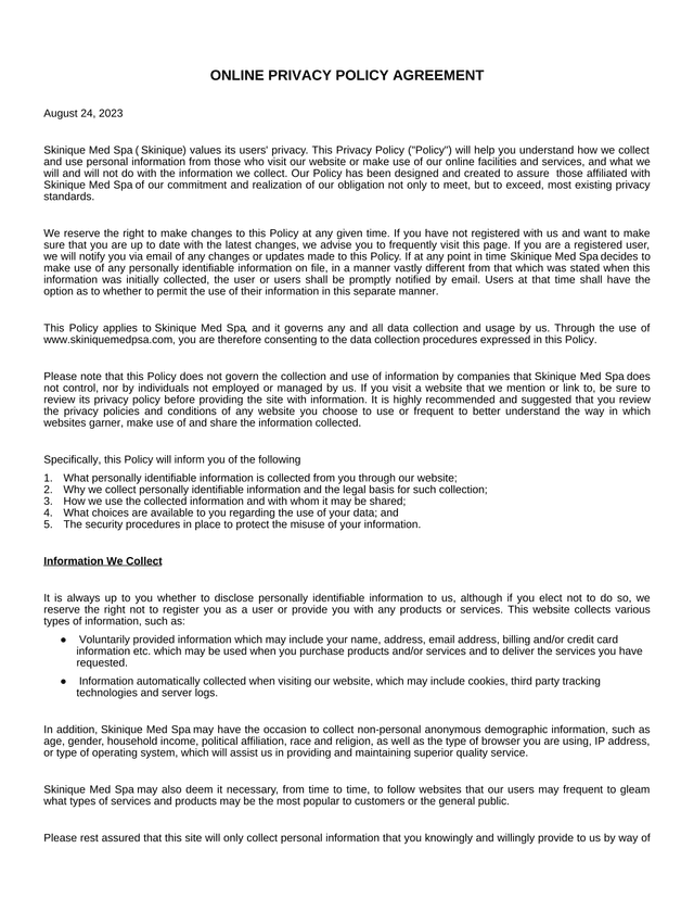 Online Privacy Policy Agreement screenshot