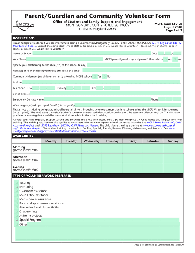 ParentGuardian And Community Volunteer Form screenshot