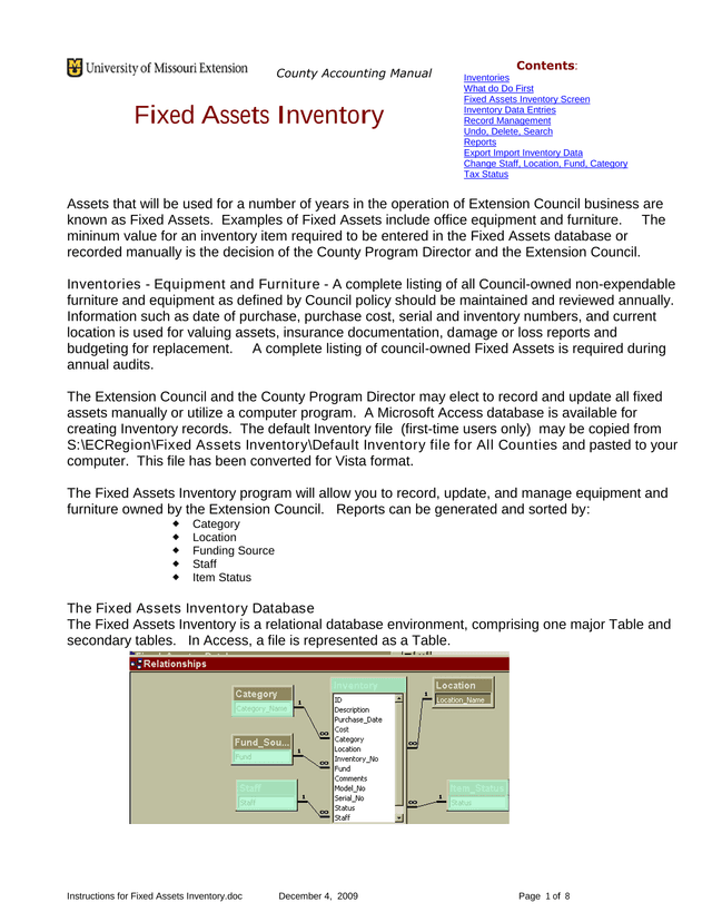 Instructions For Fixed Assets Inventory.Doc screenshot
