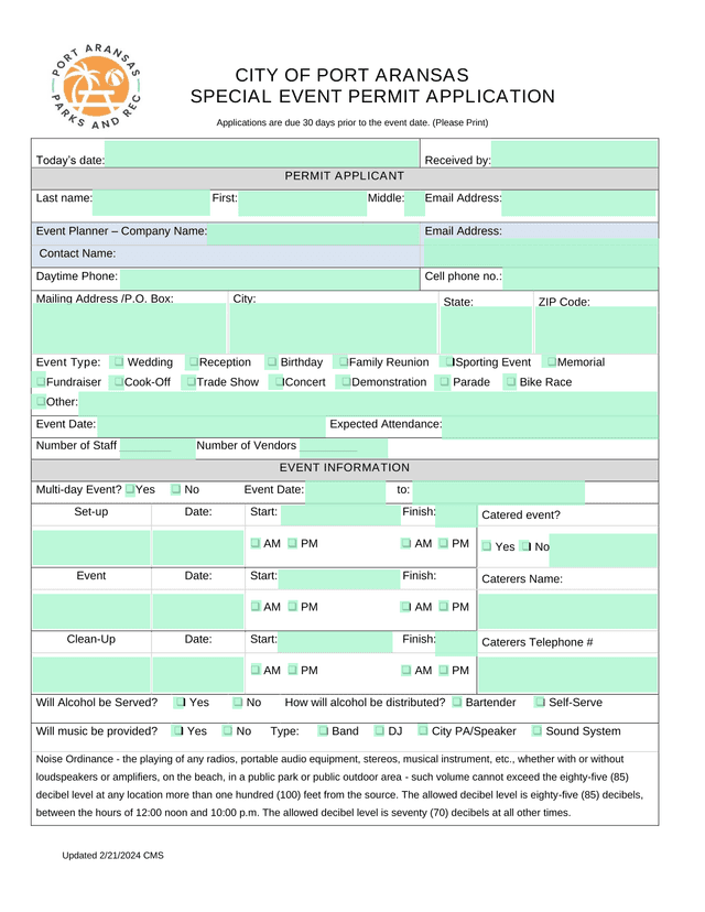 Special Event Permit Application screenshot
