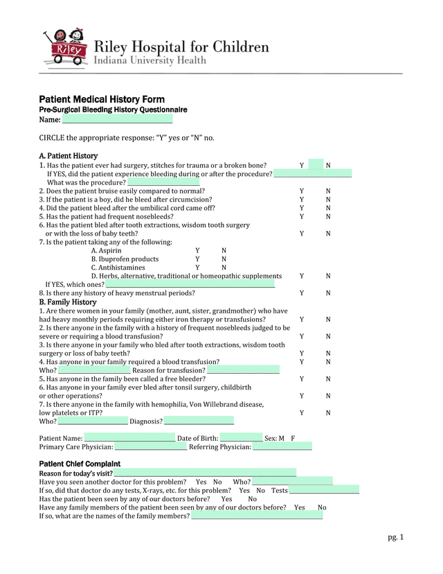 Patient Medical History Form screenshot
