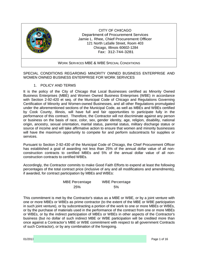 Work Services MBE  WBE Special Conditions screenshot