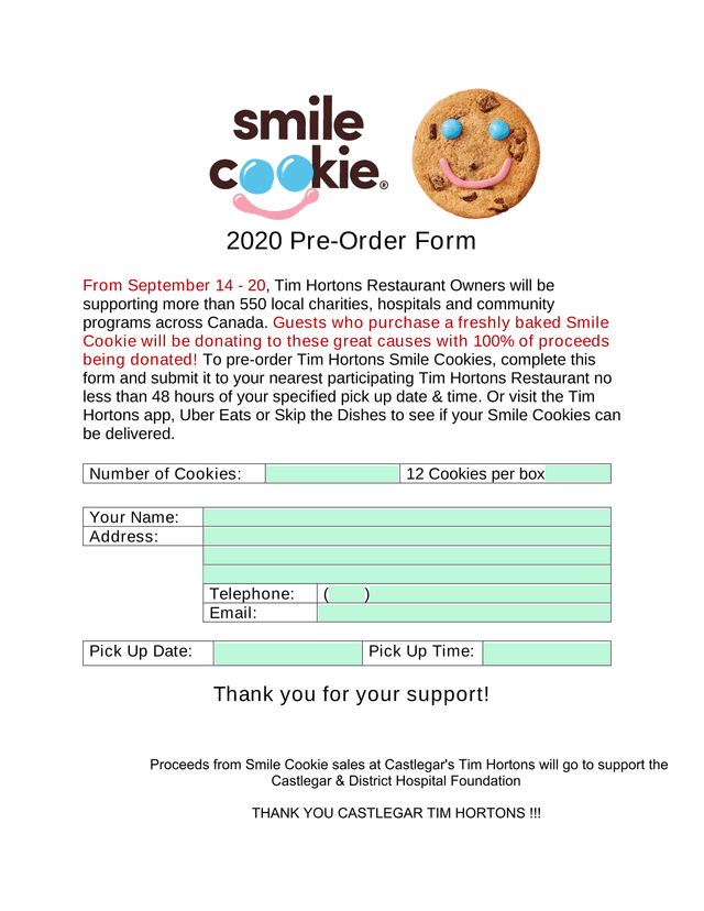 2020 Pre Order Form screenshot
