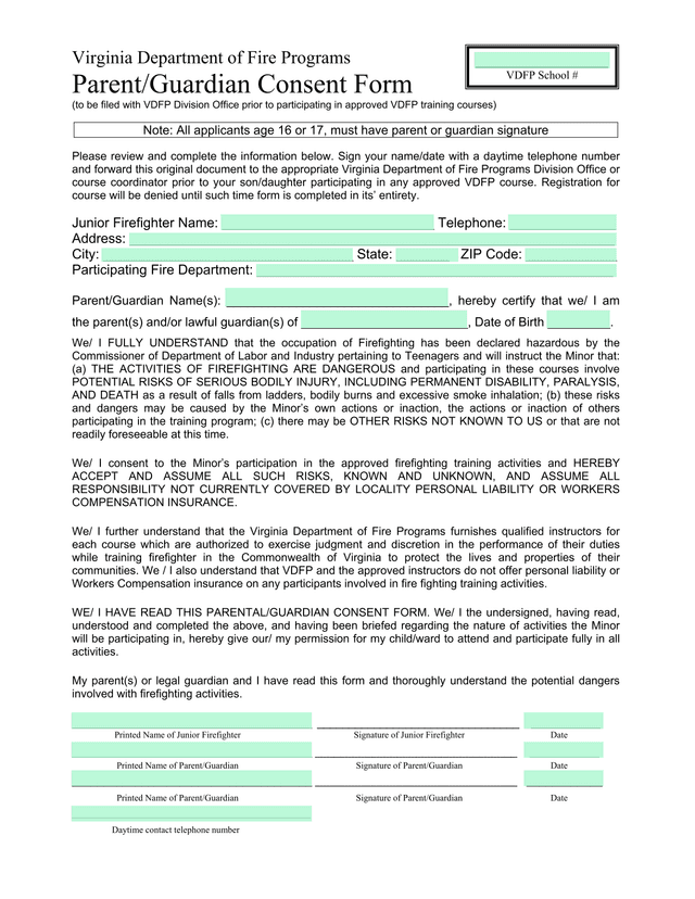 ParentGuardian Consent Form screenshot