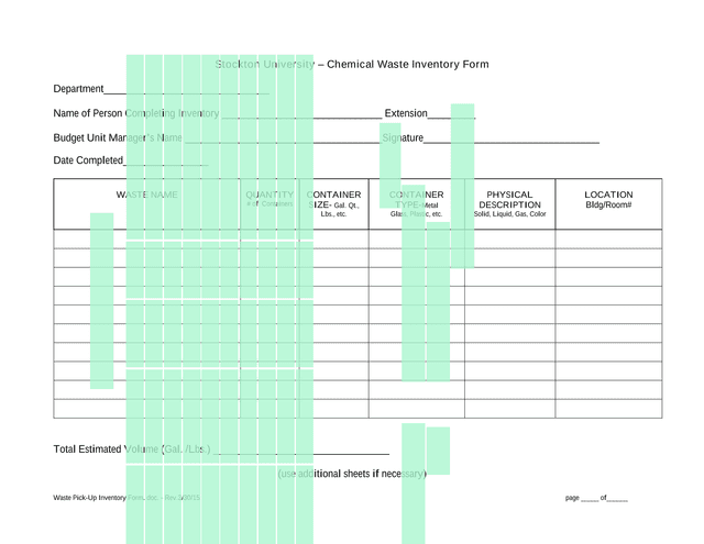 Waste Pick Up Inventory Form screenshot