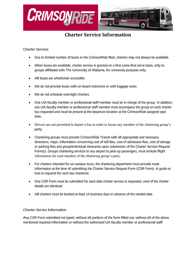 Charter Service Information screenshot