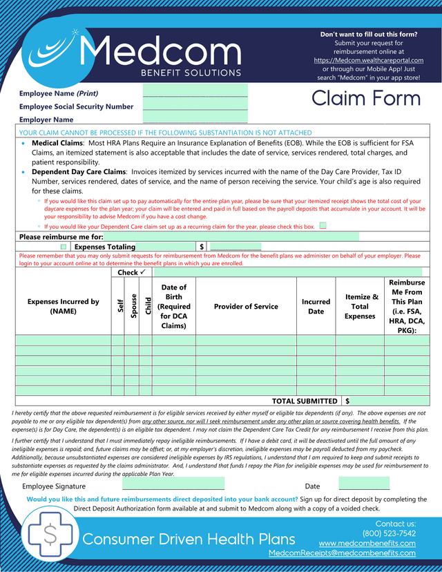 Medical Reimbursement Claim Form screenshot