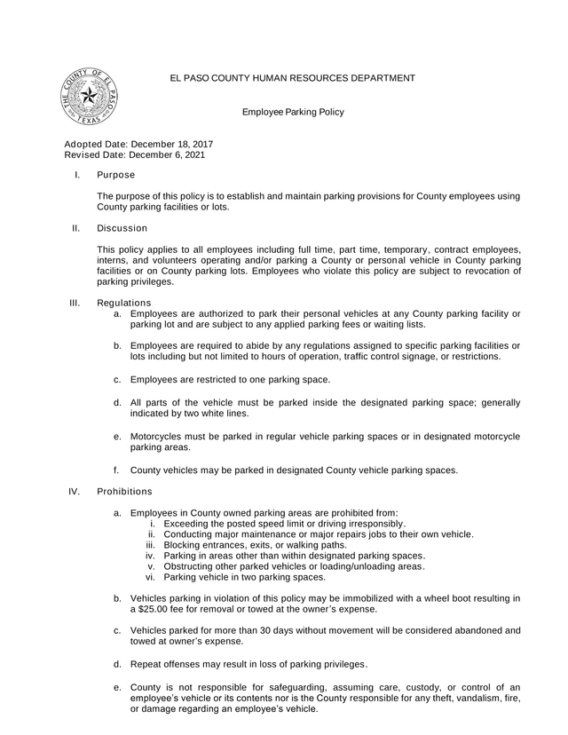Employee Parking Policy screenshot