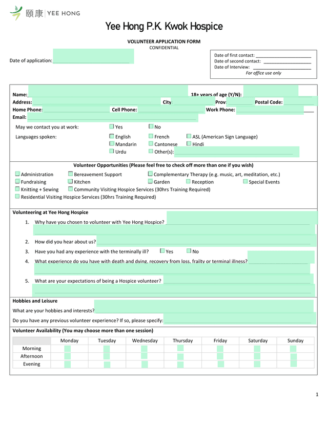 Volunteer Application Form screenshot