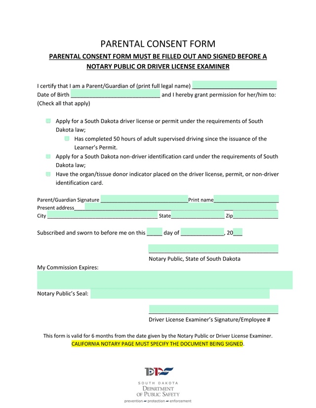 Parental Consent Form screenshot