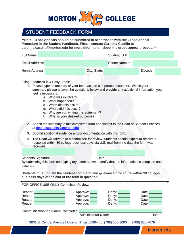 Student Feedback Form screenshot