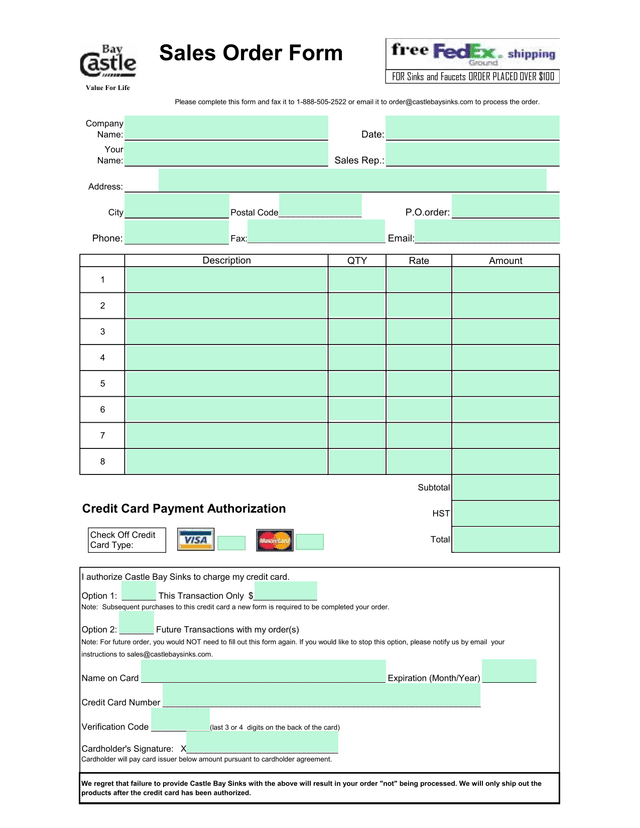 Sales Order Form screenshot