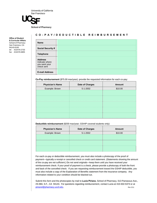 Co PayDeductible Reimbursement Form screenshot