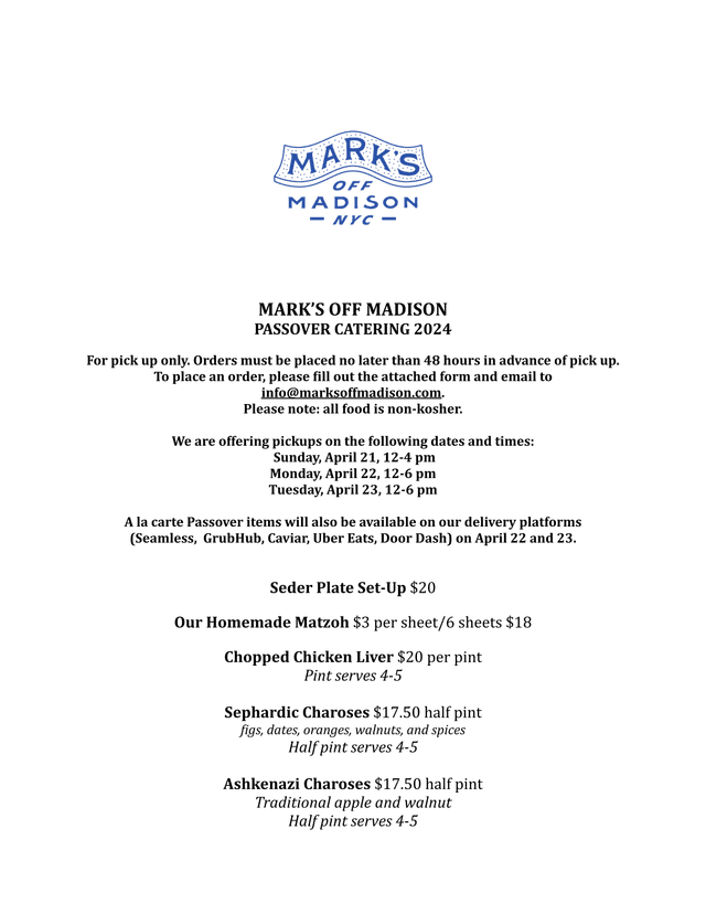 MarkS Off Madison Passover Catering 2024 screenshot