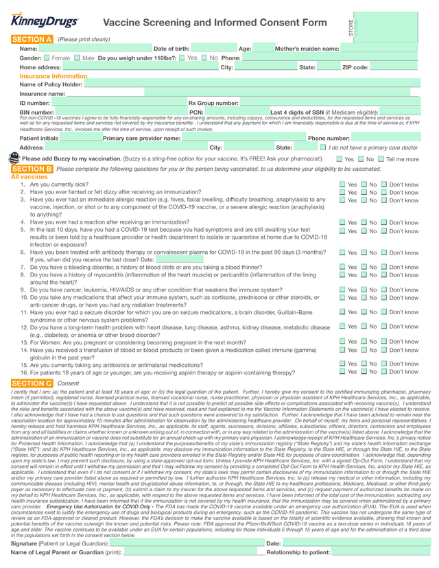Vaccine Screening And Informed Consent Form screenshot