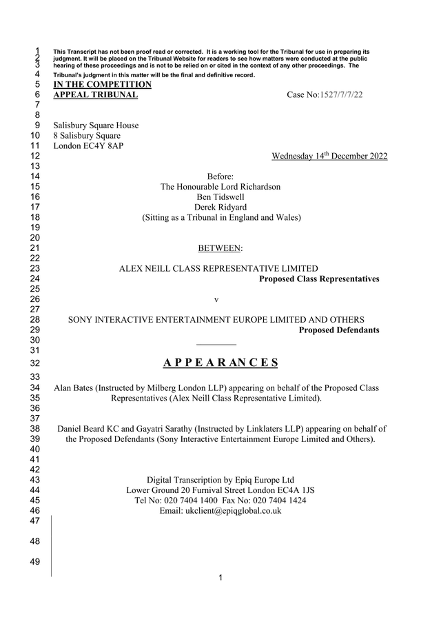 Transcript Of Competition Appeal Tribunal Proceedings screenshot