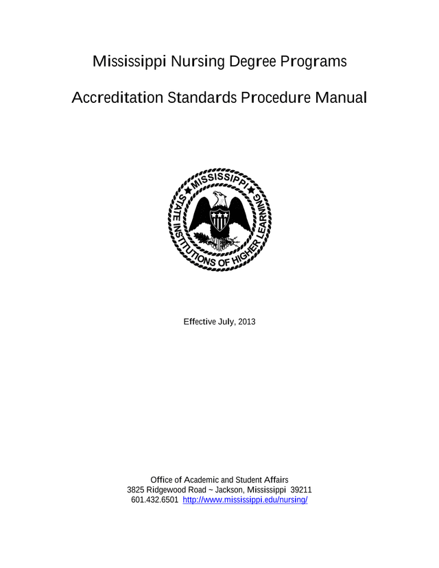 Mississippi Nursing Degree Programs Accreditation Standards Procedure Manual screenshot
