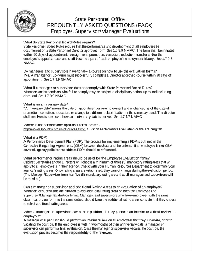 State Personnel Board Performance Evaluation Rules screenshot