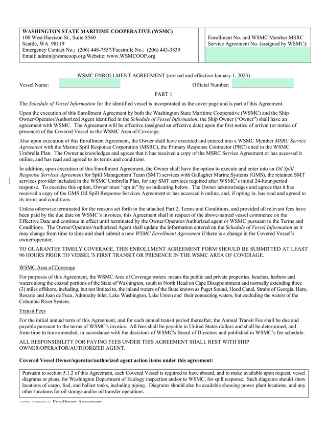 WSMC Enrollment Agreement screenshot
