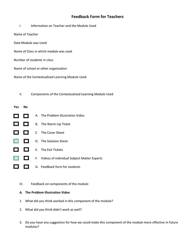 Feedback Form For Teachers screenshot