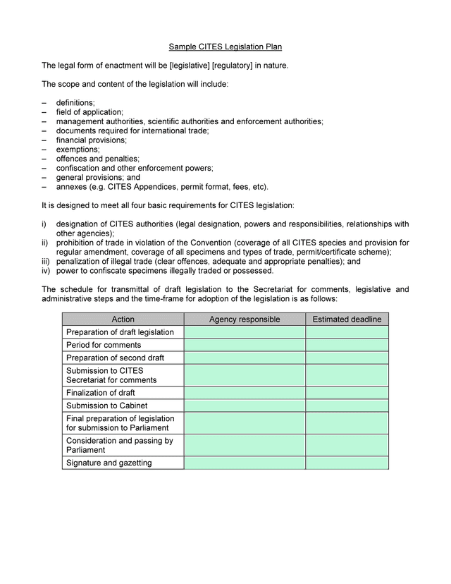 Sample CITES Legislation Plan screenshot