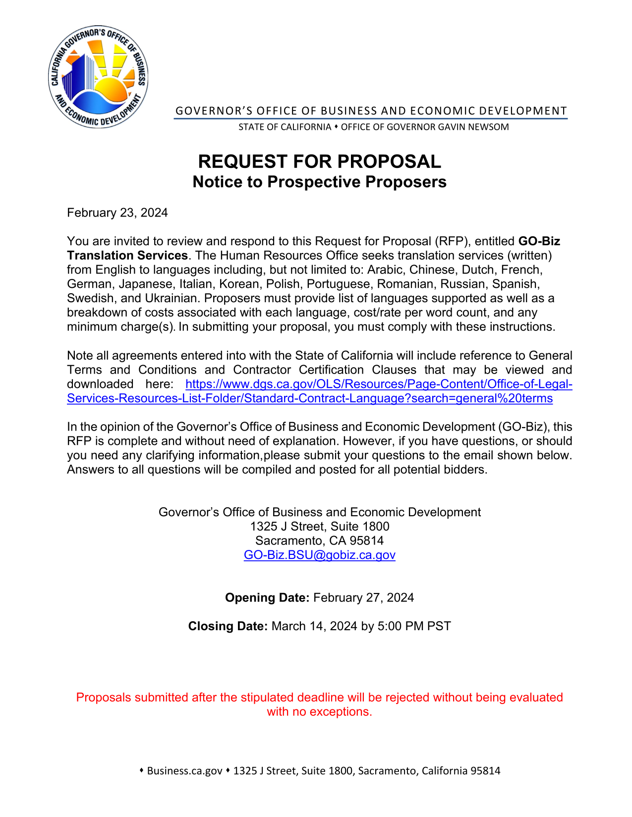 GO Biz Translation Services Request For Proposal screenshot