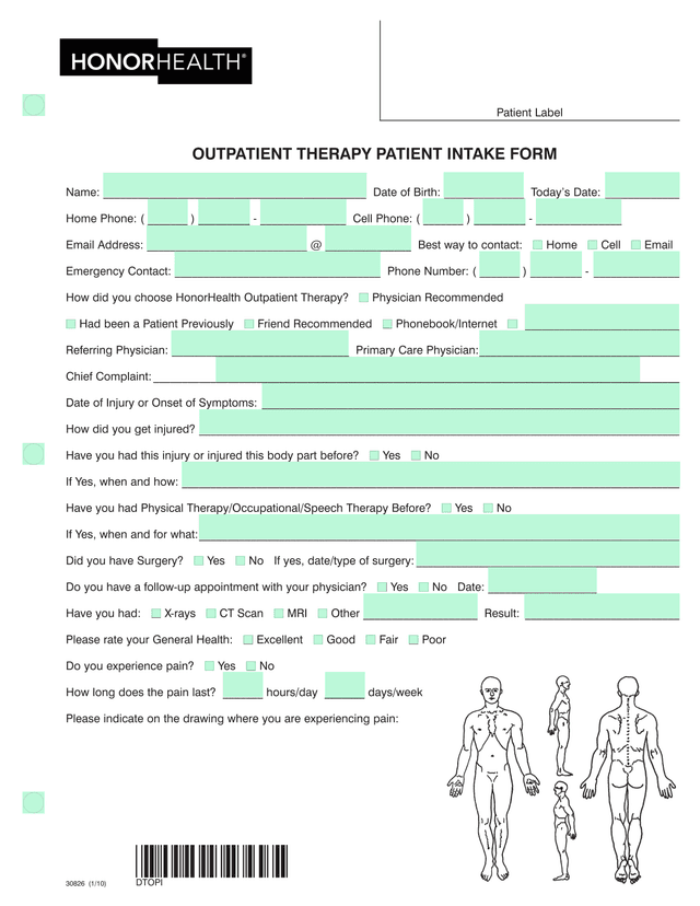 OUTPATIENT THERAPY PATIENT INTAKE FORM screenshot
