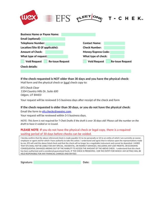 CHECK ACTION REQUEST FORM screenshot