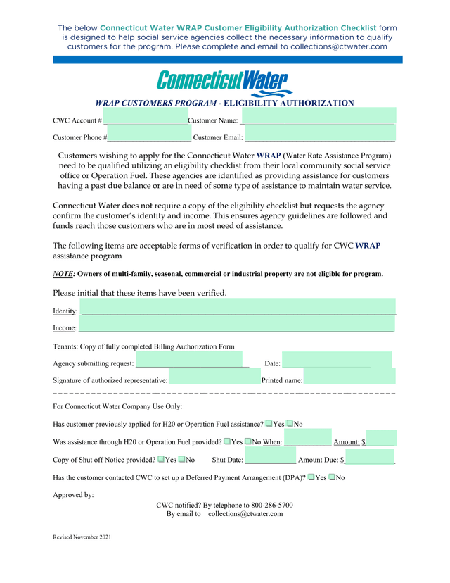 WRAP Customers Program   Eligibility Authorization screenshot