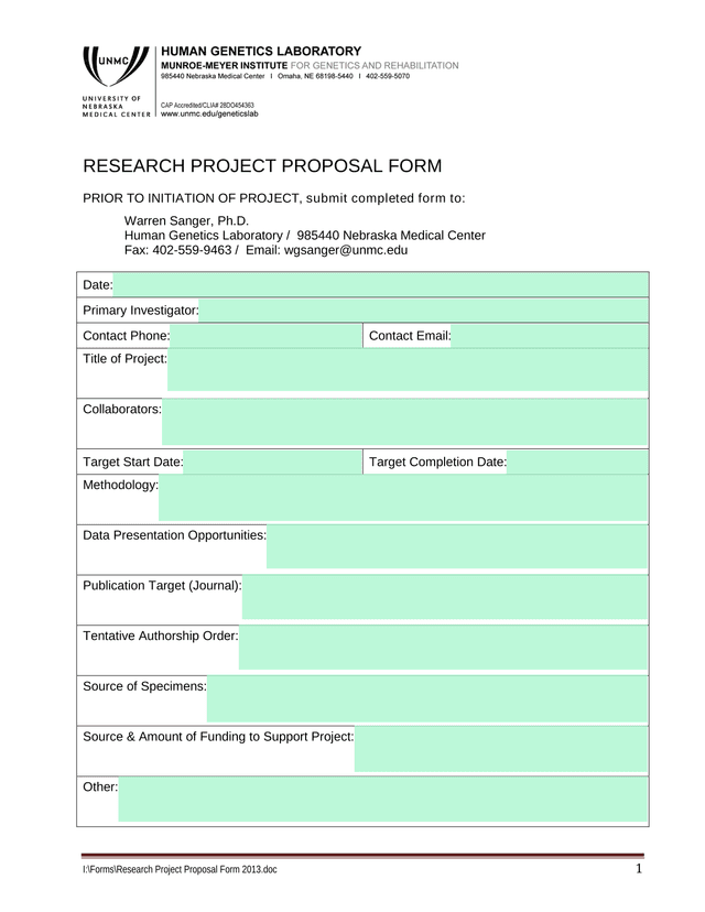Research Project Proposal Form screenshot