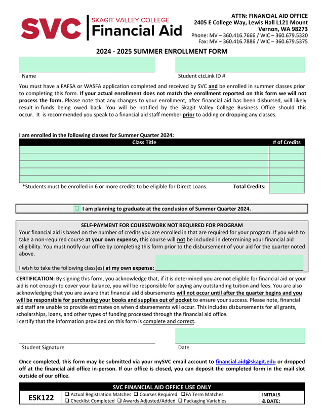 2024   2025 SUMMER ENROLLMENT FORM screenshot