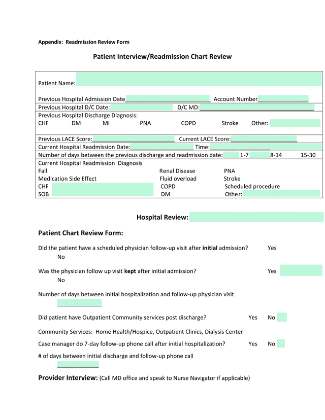 Readmission Review Form screenshot